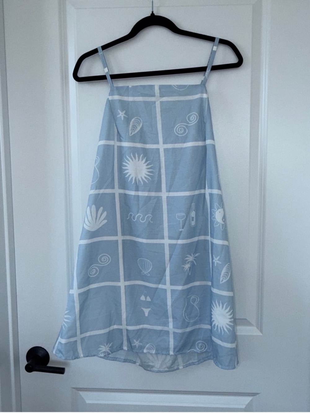 Light Blue Grid Print Sun Dress